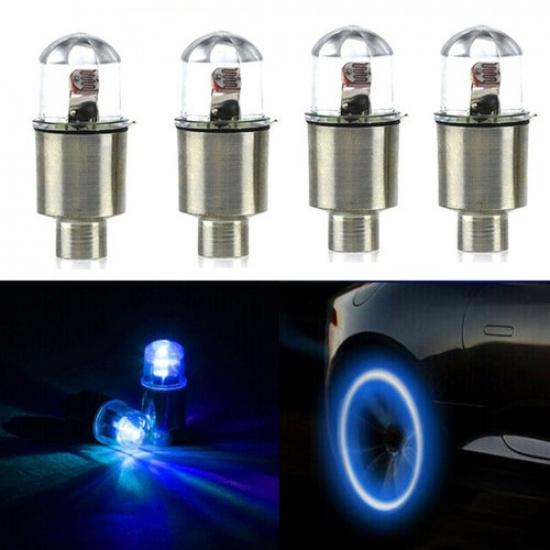 4x Car Wheel Tire Tyre Air Valve Stem Blue LED Light Lamp Caps Cover Accessories
