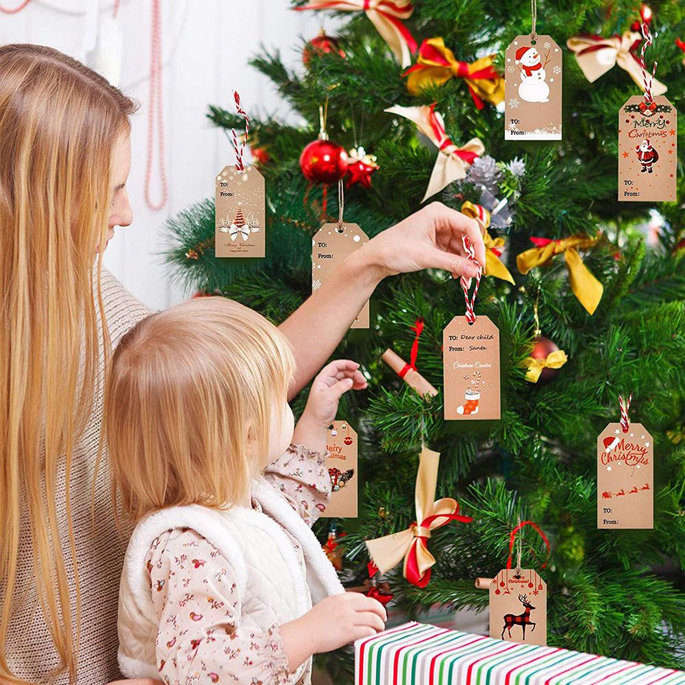 50-100pcs Merry Christmas Tags Kraft Paper Card Gift Label DIY Hang Tags Gift Wrapping Decor Gift Card Christmas Favors Supplies