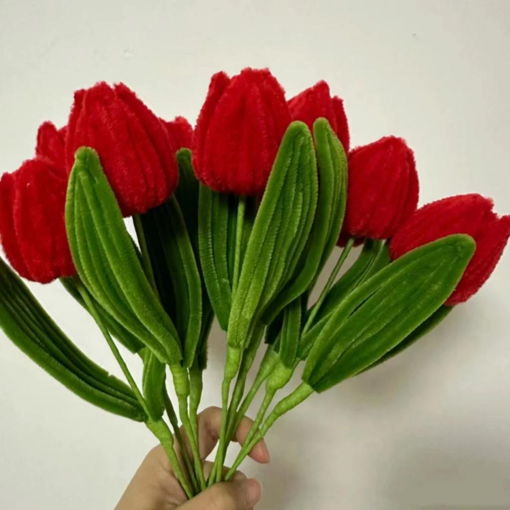 Chenille Stem Tulip Bouquet Kit, DIY Pipe Cleaner Flowers Craft, Creative Gift for Mom Wife Girlfriend