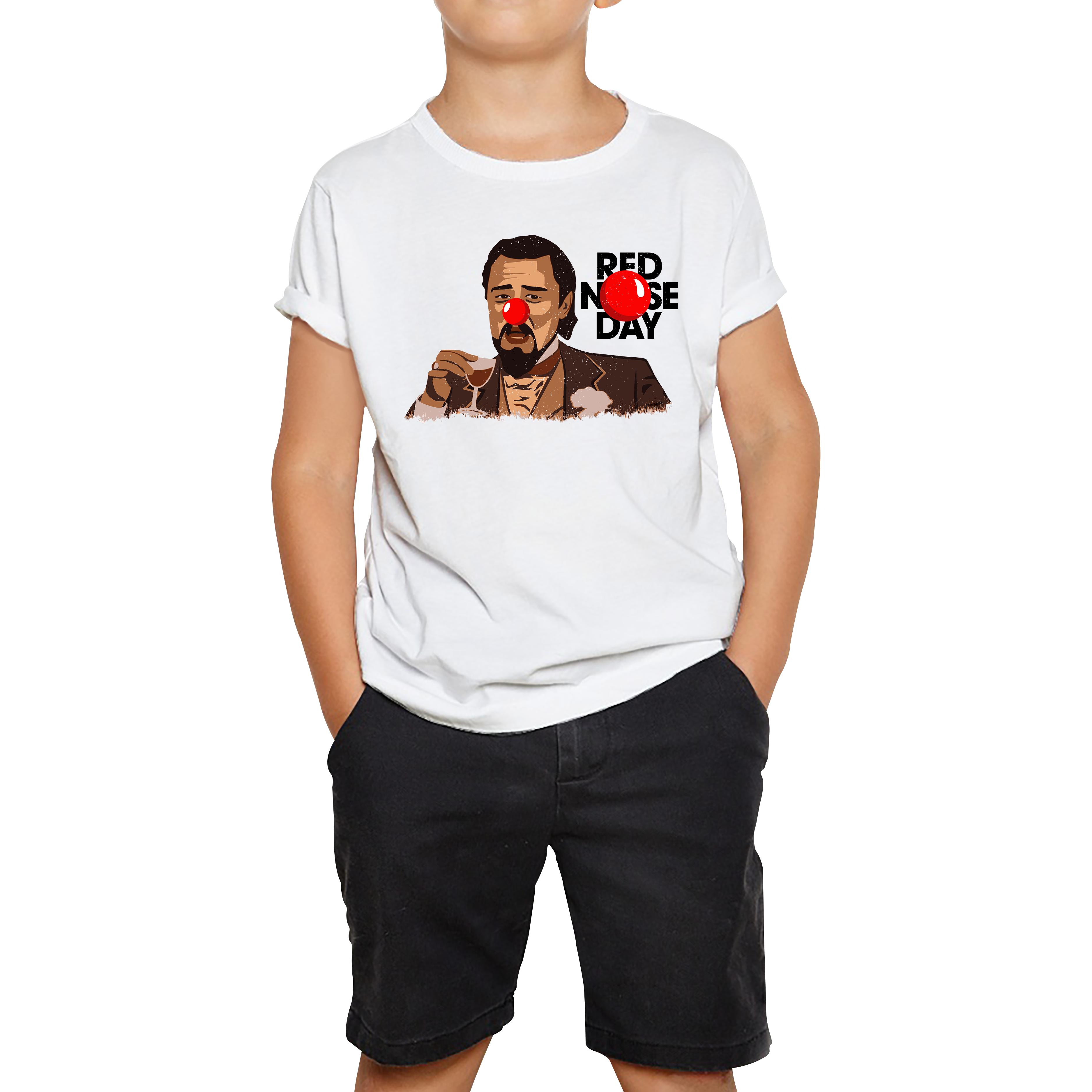 Leonardo Dicaprio Laughing Meme Red Nose Day Kids T Shirt. 50% Goes To Charity 100