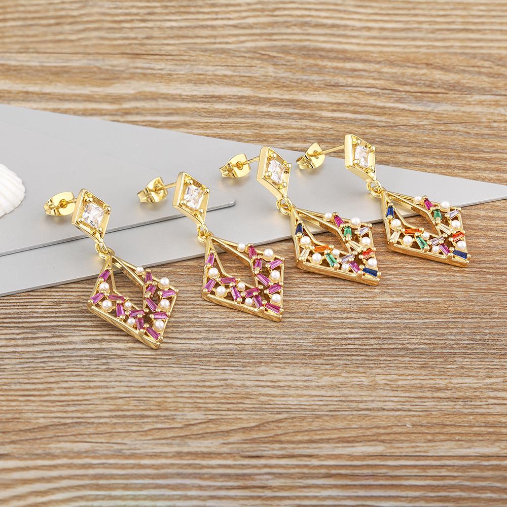 Nidin Japan and Korea New Fashion Long Drop Earrings Inlaid Zircon Pearl Shiny Temperament Ear Jewelry Anniversary Party Gifts