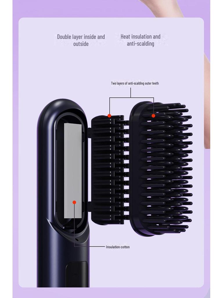 Tragbarer kabelloser Glättkamm mit Verbrühungsschutz und negativen Ionen zur Haarpflege
