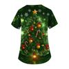 Women's Christmas Print V-Neck Short-Sleeve Work Top with Pockets and Side Slits