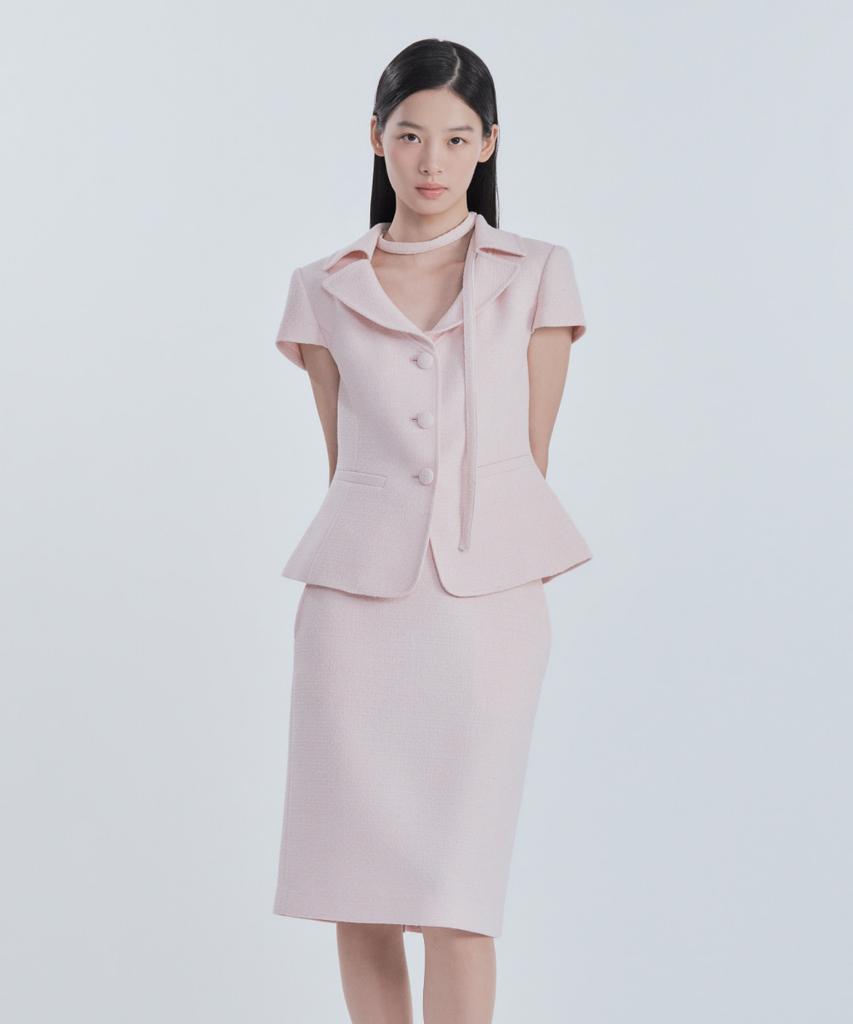 Mausolleum Mac Tweed Midi Skirt (Boucle Edition) - Tweed Pink