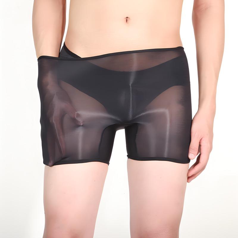 Large Size Couple Oil Glossy Boxers High Elastic Invisible Panties Men Smooth Bullet Separation Underpant Gay Perspective Trunk
