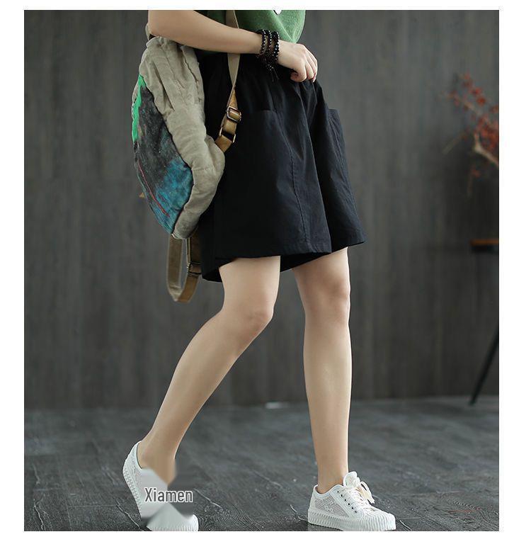 Women's Summer Casual Wide-Leg High Waist Plus Size Wool Shorts with Slimming Fit and Pockets