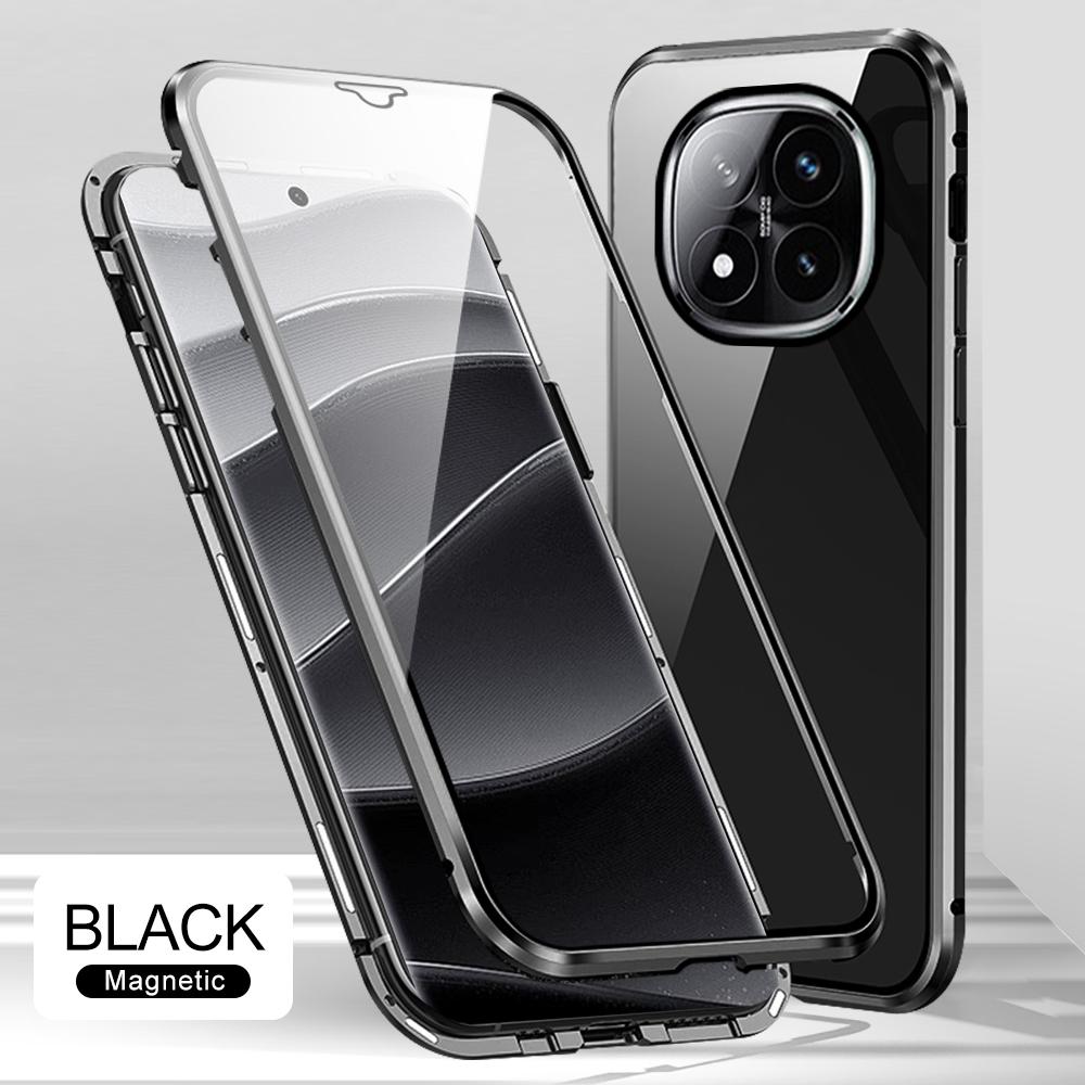 Dwustronne przezroczyste szkło hartowane magnetyczne etui z klapką do Redmi Note 15 Pro Plus 14 Pro Poco M8 Pro Metalowa rama odporna na wstrząsy osłona