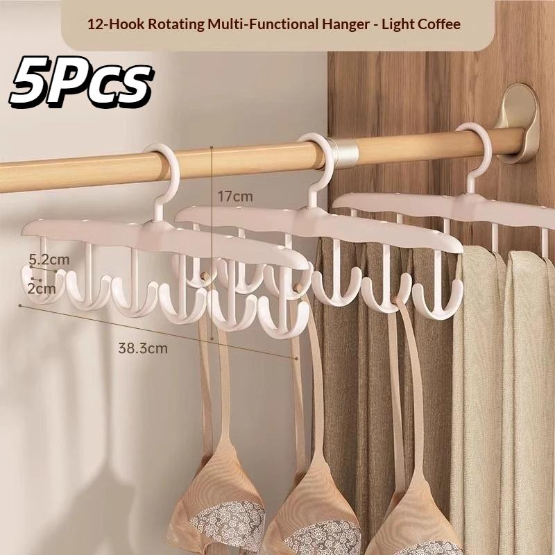 5Pcs Multi Hook Clothes Hanger With 360 Degree Rotating Hooks Space Saving Design For Storing Camisoles Bras Underwear In Closet