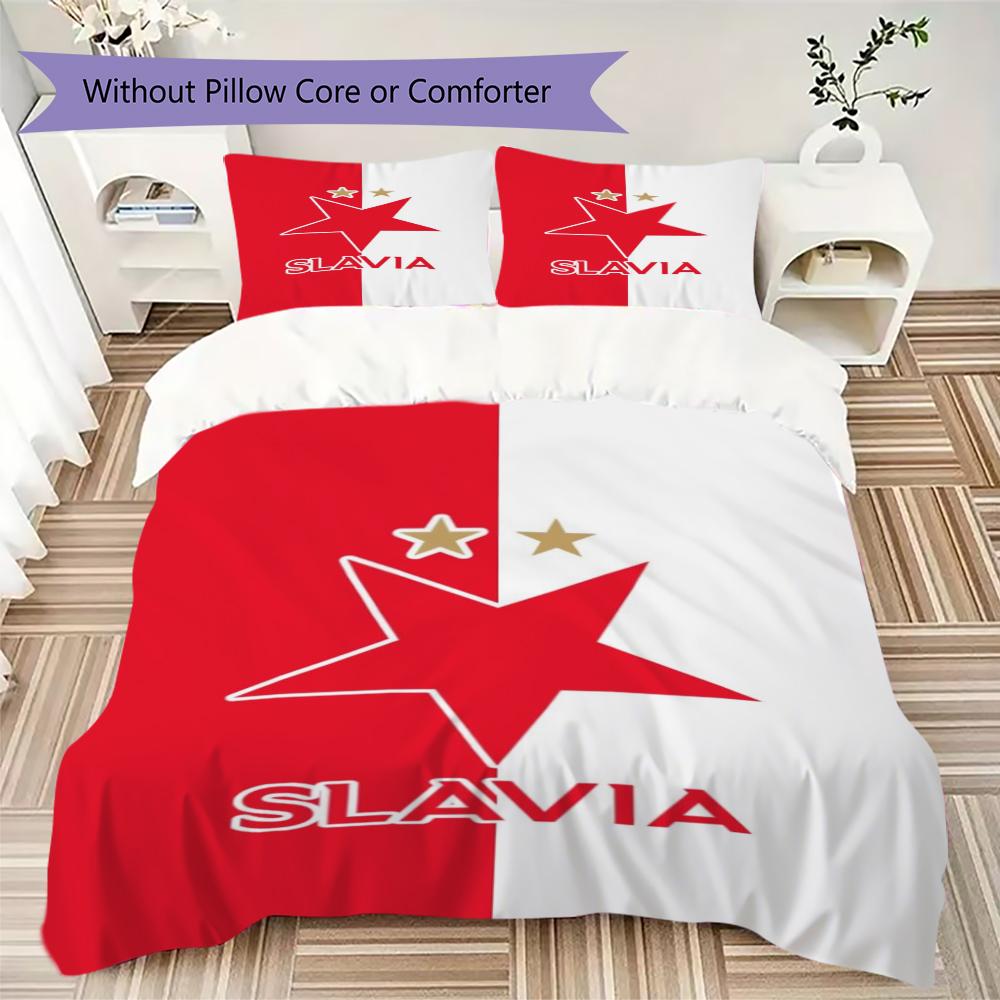 SK Praga Slavia Wzór Pościel Zestaw Kołdra Poszewka na Poduszkę Dekoracja Domu Prezent Urodzinowy (1 * poszwa na kołdrę + 2 * poszewki na poduszki bez rdzenia)86