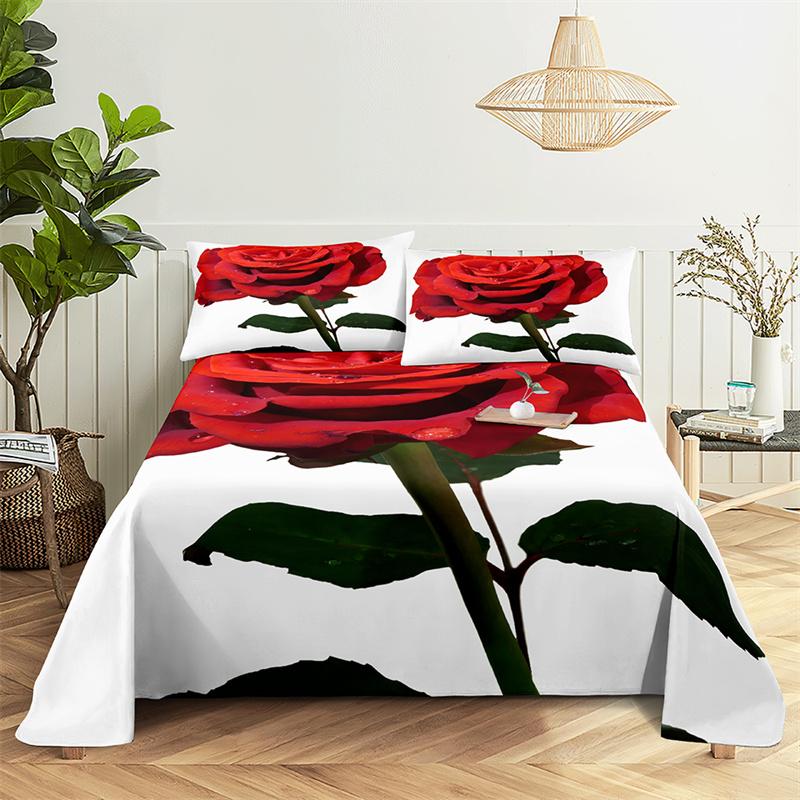 Startseite Bettlaken Rote Rose Einzelbettlaken Modedesign Blumenlaken Queen Size Bettlaken Set Bettlaken und Kissenbezüge