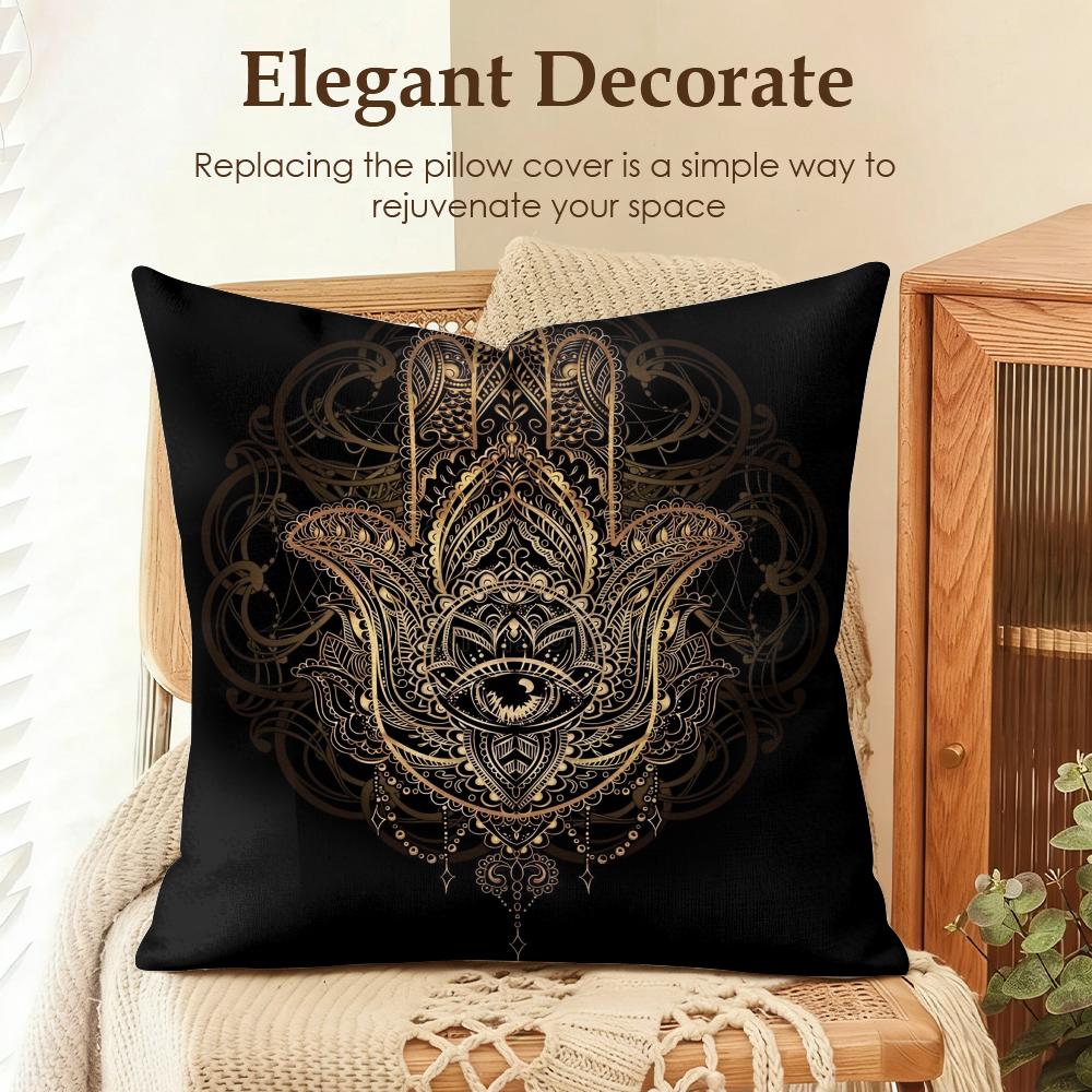 Classic Hamsa Cushion Cover Natural Linen Organic Fabric DoubleSided Printing Sofa Home Decor Gift Pillow Case