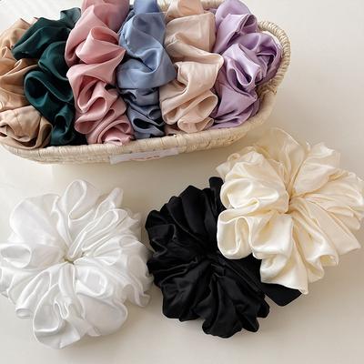 Simulated Silk Large Intestine Hair Band French Retro Oversized Solid Color Ponytail Headrope Lulu Light Luxury High-End Hair Rope Hair Accessories