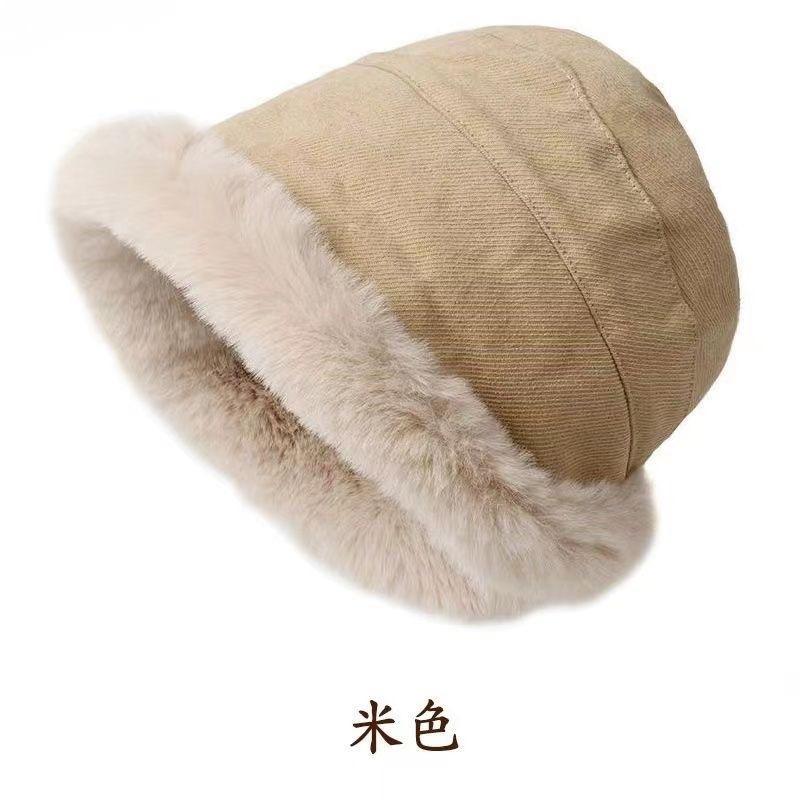 

Autumn and winter thickened plush warm bucket hat women s cold and windproof ear protector hat northern winter curling Mongolian hat