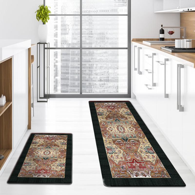 New Retro Carpet Entrance Mat Home Kitchen Anti-slip Dustproof Thickened Washed Long Strip Mat