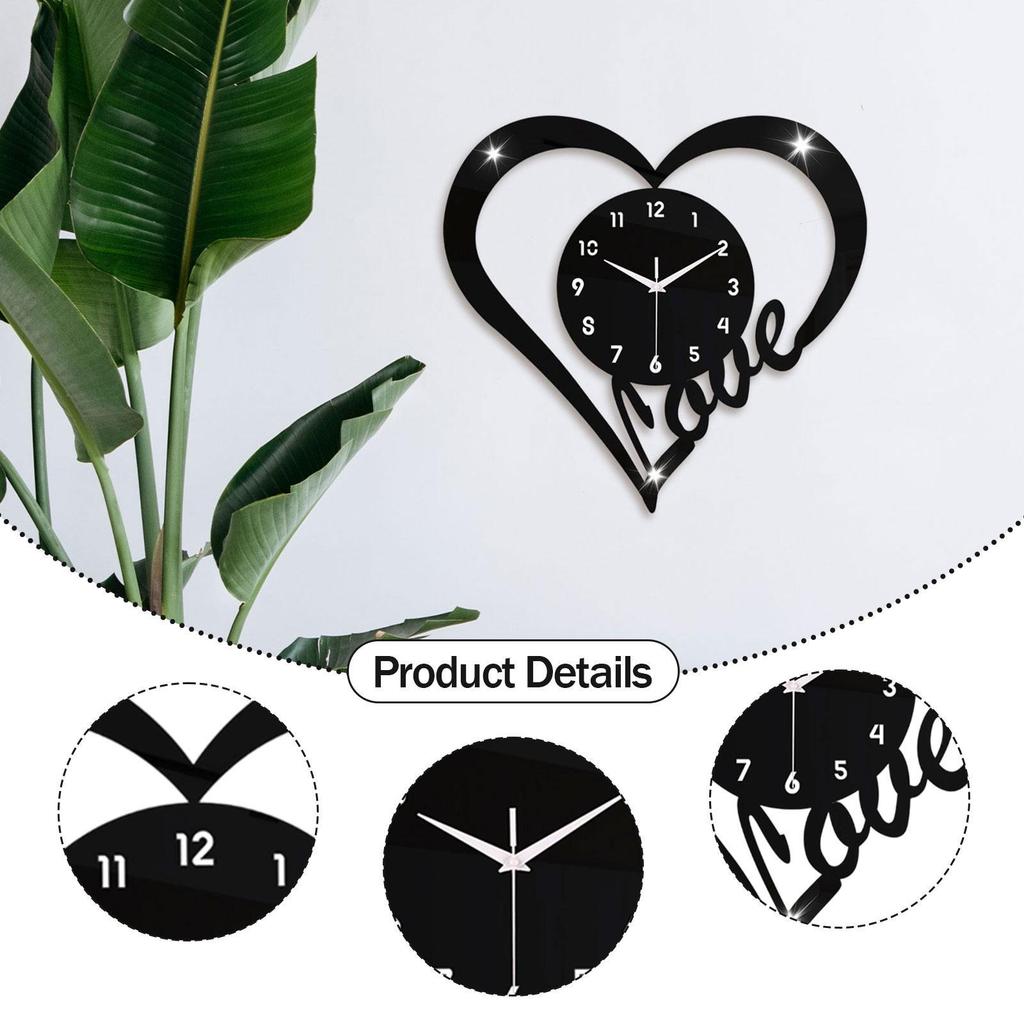 Heart Shaped Wall Clock Modern Bathroom Bedroom Housewarming Silent Movement