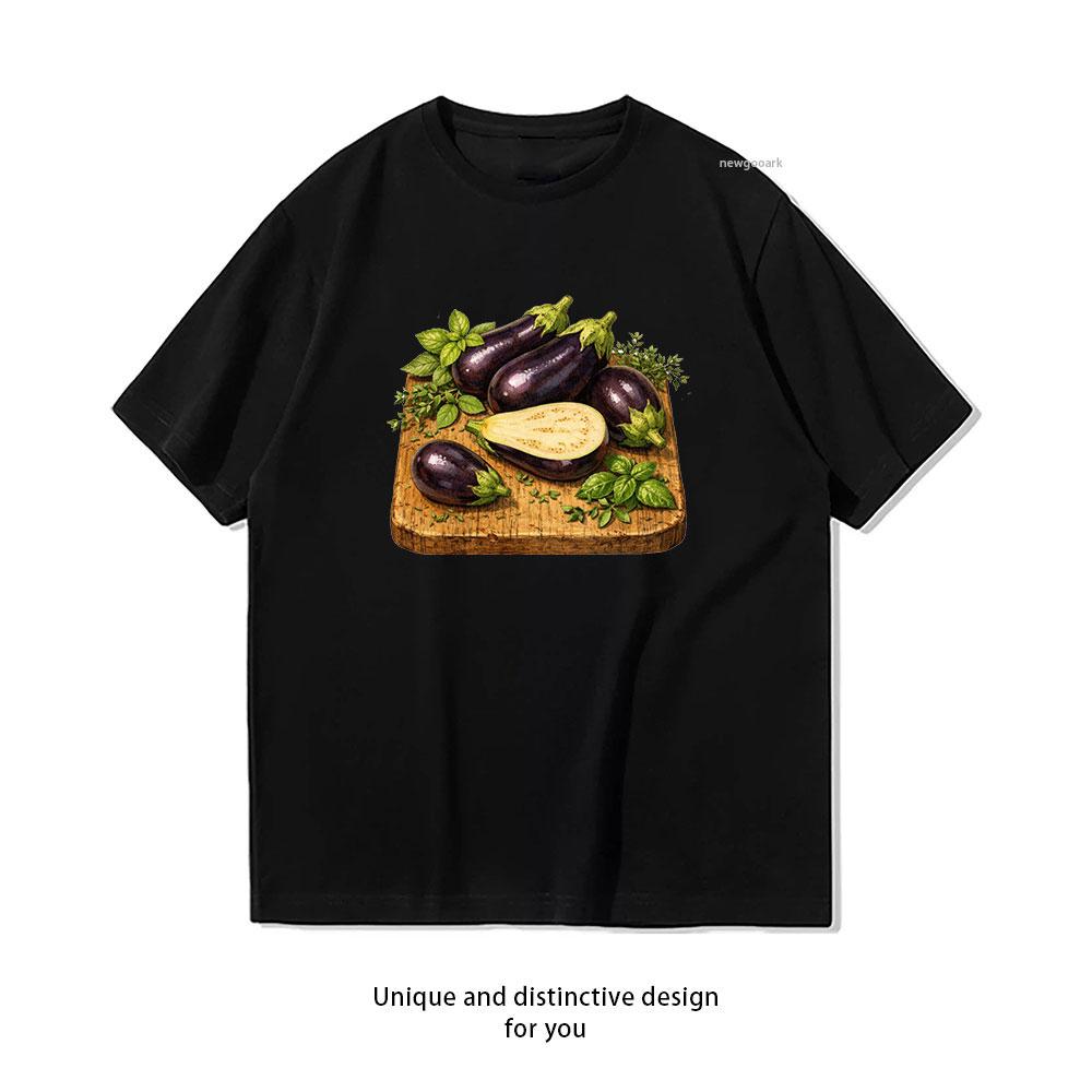 

Vintage Eggplant Botanical Illustration Antique Kitchen Garden tshirt Women Unisex Casual cotton graphic t shirts Adult streetwear S