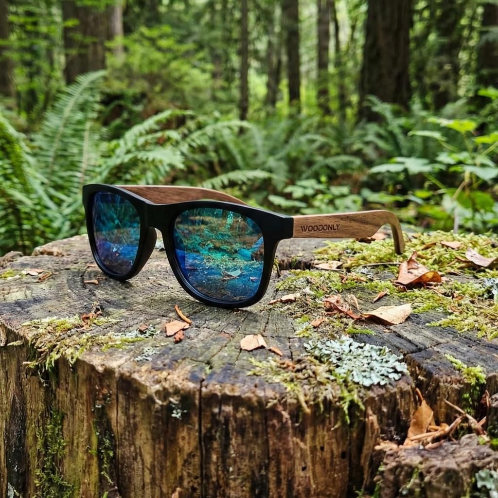 WOODONLY Vintage Polarized Sunglasses UV400 Handmade Walnut Blue