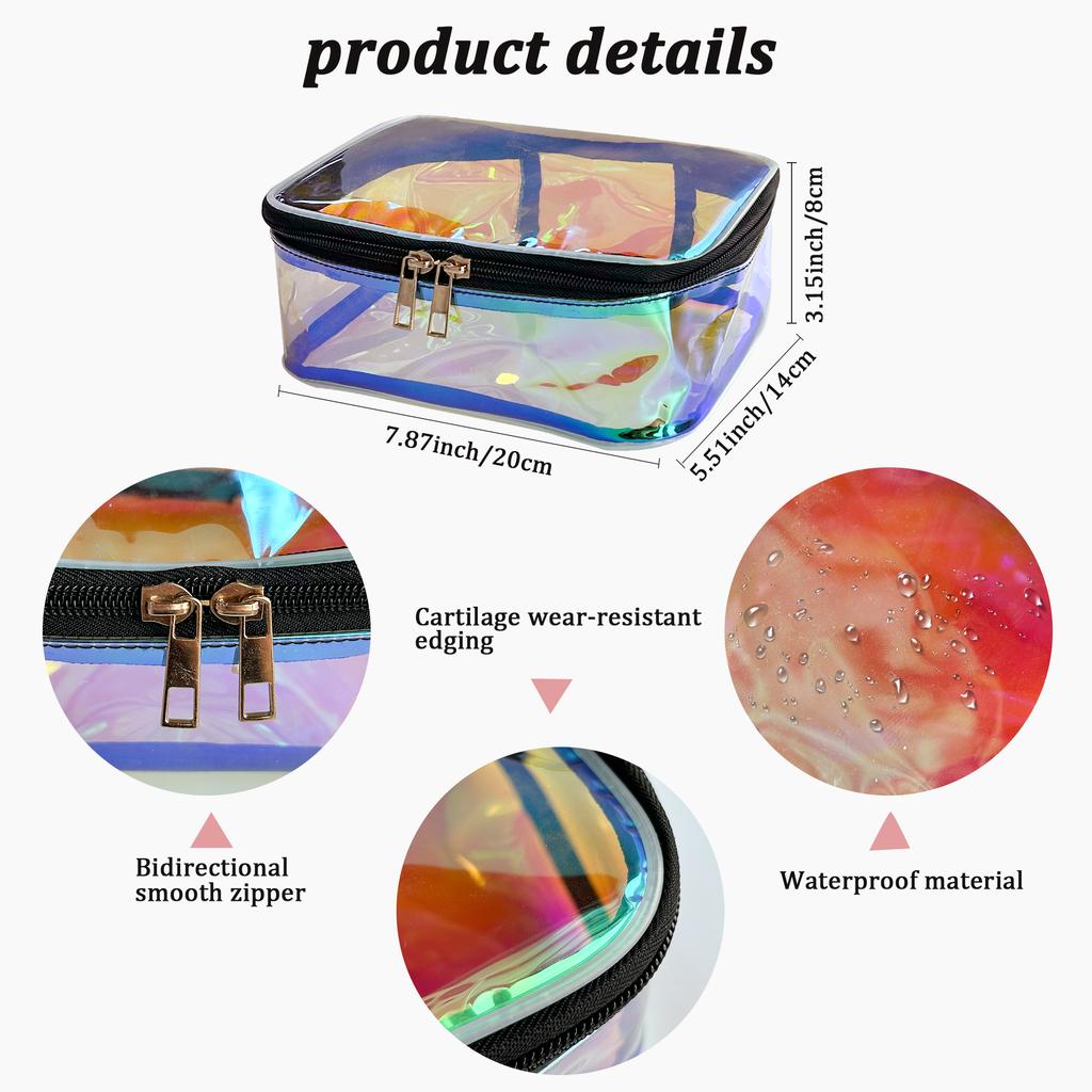 Hot Fashion Holographic Laser Logo Pattern EcoFriendly PVCMaterial Zipper Closure Waterproof Cosmetic Case Storage Makeup