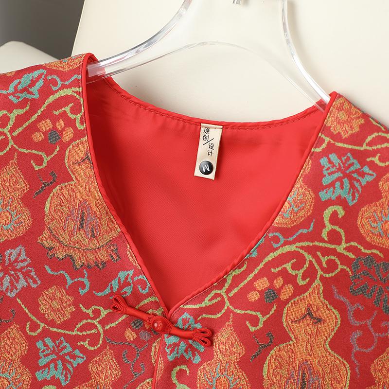2026 Frühjahr/Herbst Damen Rote Jacquard-Weste mit Froschknöpfen - Ärmellose Oberbekleidung im Chinesischen Nationalstil