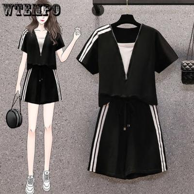 Casual Summer 2 Pieces Sets Women Suits Short Sleeve T-shirt and Shorts Woman Loose Oversize Tracksuit