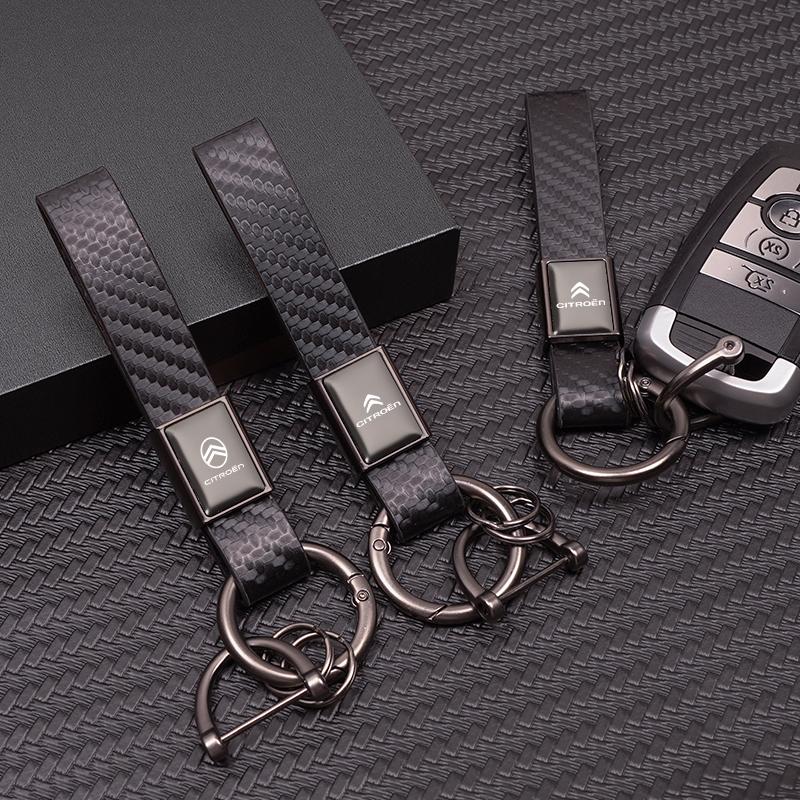 Leather Auto Emblem Keychain High Quality Key Ring For Citroen C3 C5 C5X C4 e-C4 X e-C3 C-Elysee Berlingo C1 C-Crosser C6 C2 AIR