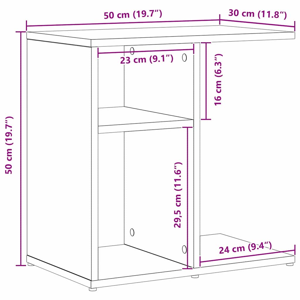 Side Table Black Oak Look 50 x 30 x 50 cm