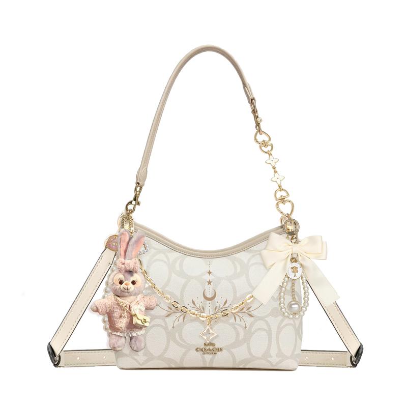 

COACH shoulder bag [Customized bag] Laurel Signature 31 brand print gold accessories doll bow pearl chain coated canvas large size Midsummer Basics золотий