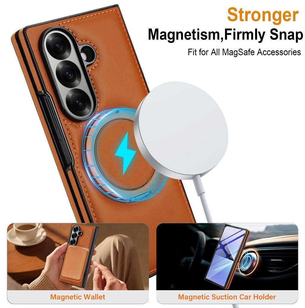 Luxury Business Magnetic Kickstand Tempered Glass Leather Phone Case For Samsung Galaxy Z Fold 7 6 5 4 3 Screen Protection Cover