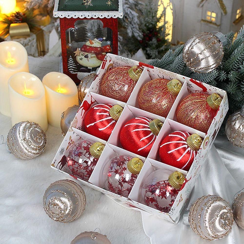 9pcs 8cm Hand-painted Ball Ornament Round Christmas Tree Hanging Ball  New Year