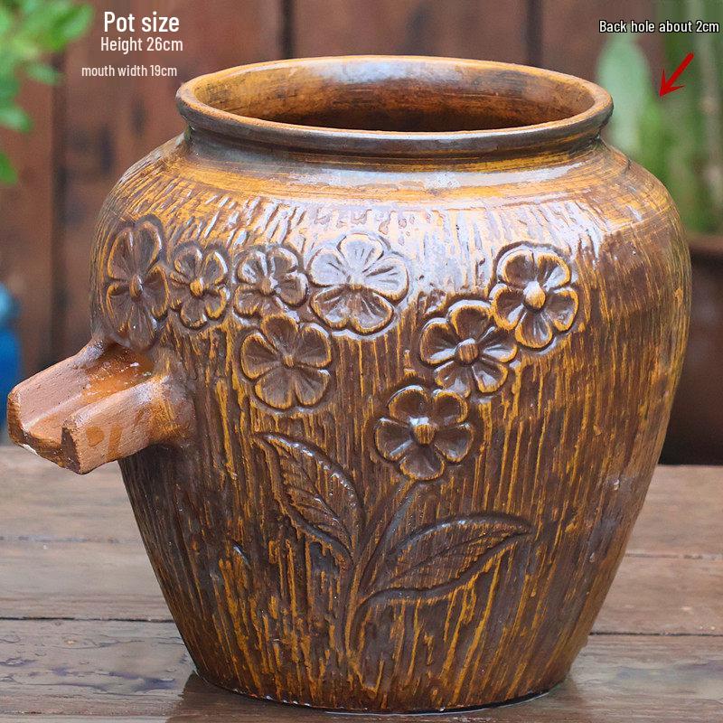 Retro Hydroponic Ceramic Flower Pot with Water Circulation, Courtyard Fish Tank, and Decorative Flowing Water Ornaments.