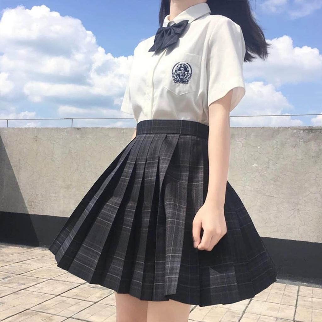 COSSA Uniform Pleated JK High School Girl Uniform Checkered Skirt with Perfect for Photo Amusement Cultural Set Skirt, Skirt, Cosplay, Set, Ribbon,