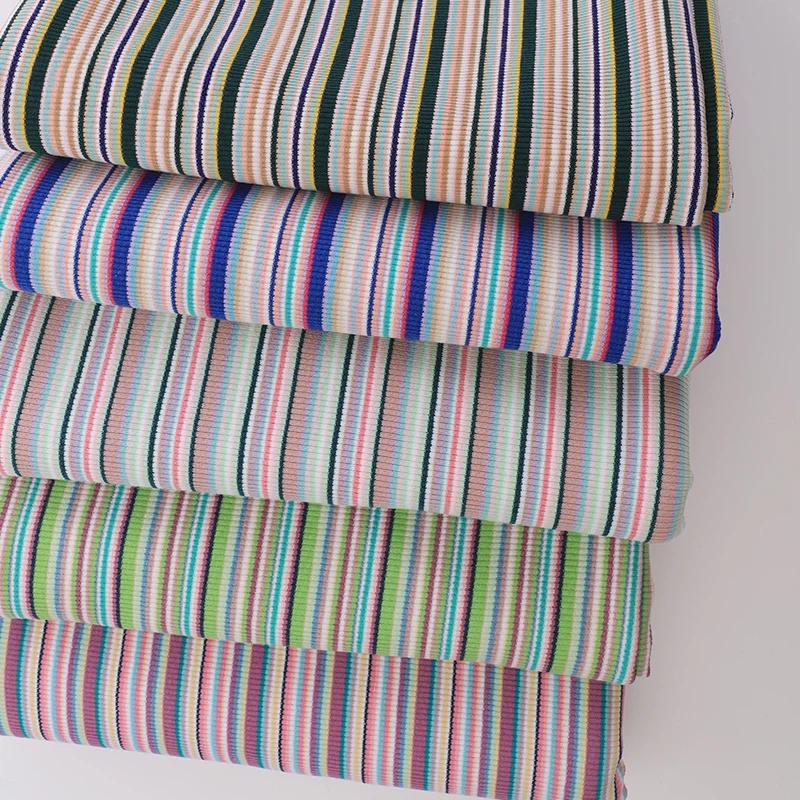 Combed Pure Cotton Color Striped Threaded Pit Stripe Elastic Knitted Jersey Fabric Gradient Stripe Summer T-shirt Vest Fabric