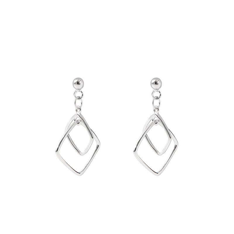 Hollow Square Earrings Temperament Cold Wind Geometric Earrings Commuting Ol Plain Simple Box Earrings Girls