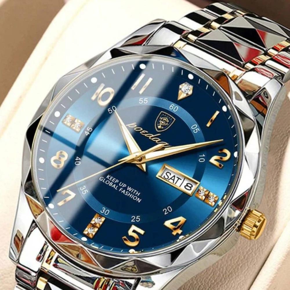 POEDAGAR Men's Stainless Steel Business Date Waterproof Luminous Quartz Watch,  Suitable For Work Occasion