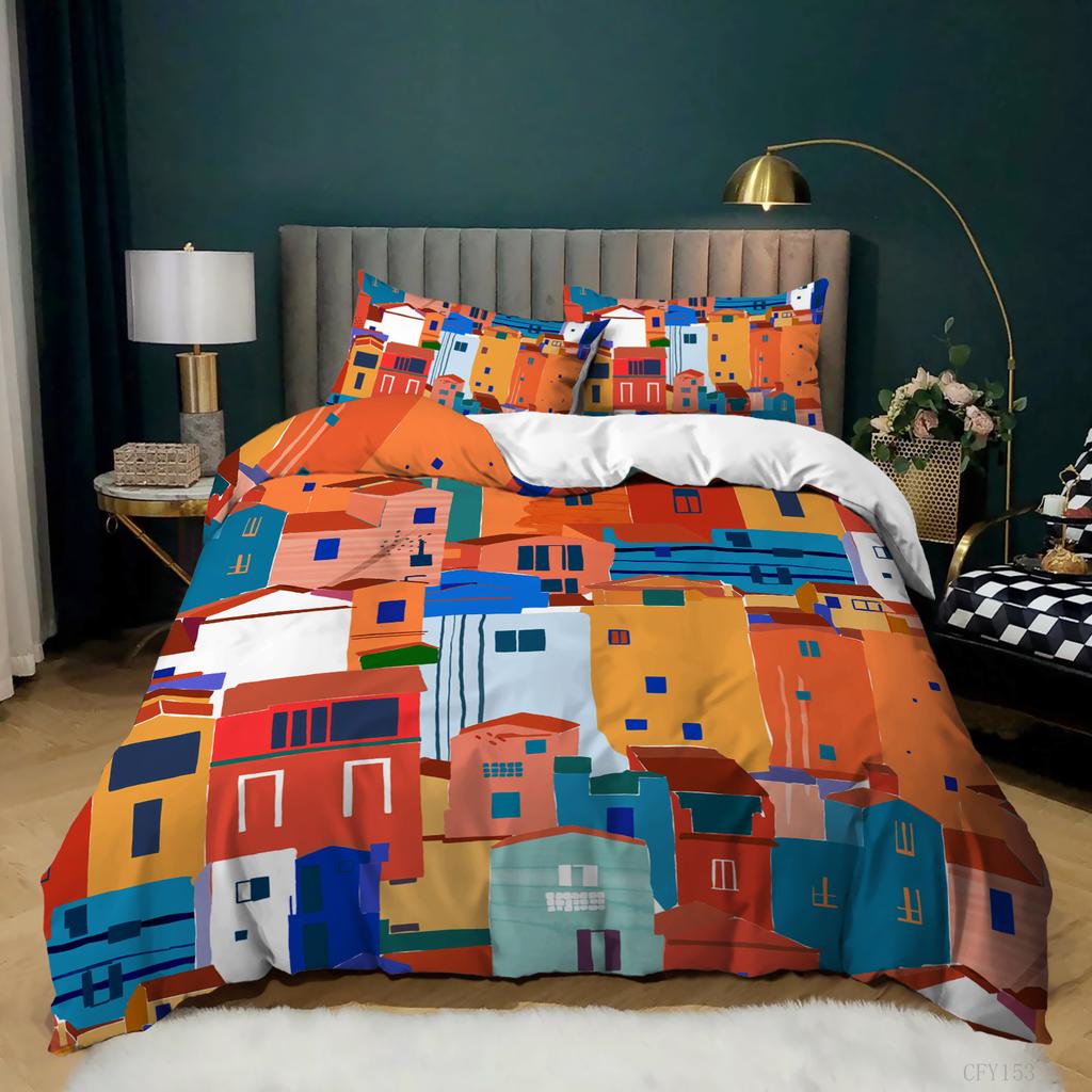 3D Quilt Cover Art Color House Three-Piece Wish