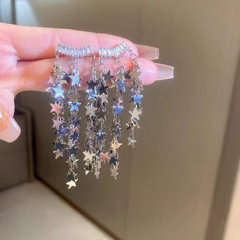 

2025 Модные серьги-кисточки в форме звезд с пайетками для женщин - Элегантная роскошь и стиль знаменитостей в сети Five-pointed star tassel