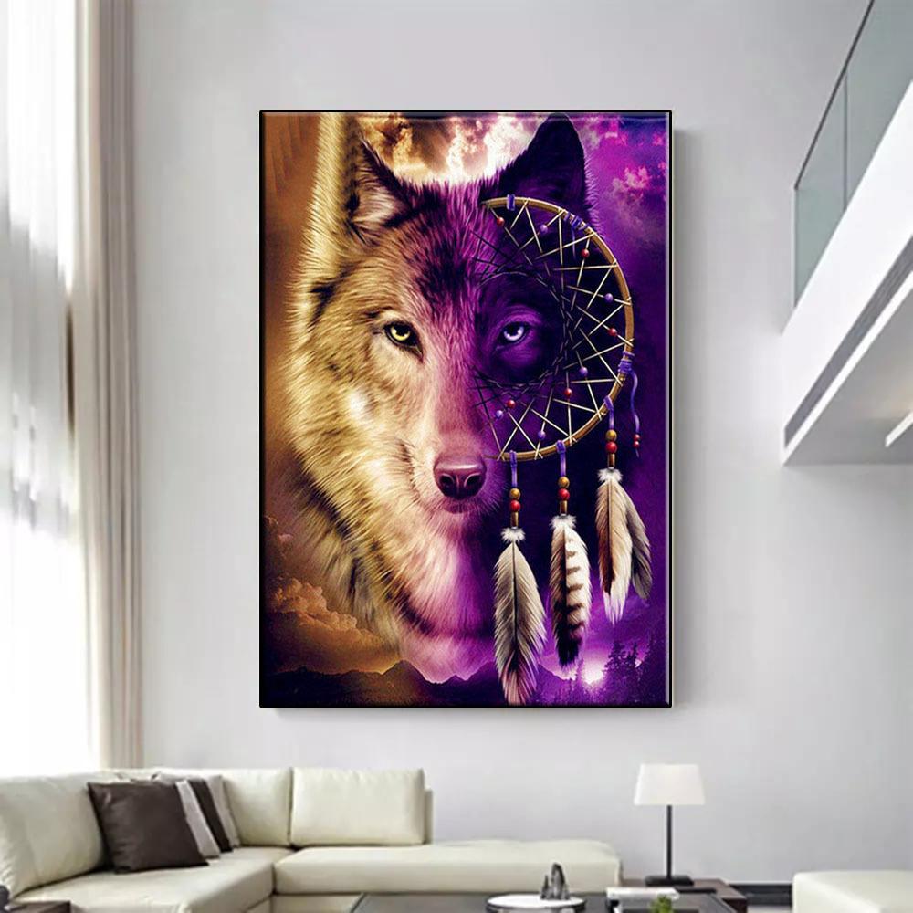 5D Diy diamentowe malowanie totem wilka zestaw do haftu krzyżykowego pełny haft diamentowy mozaika obraz artystyczny wystrój dżetów prezent