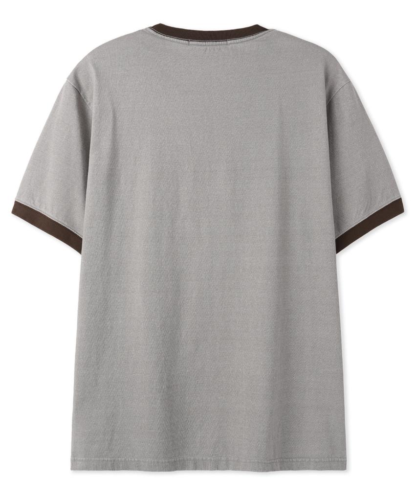BASEMOMENT Pigment Washing Ringer Pocket Tee Cement Gray