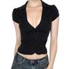 American Hot Girl Style Deep V Striped Shirt & Waist-Cinched Cardigan Suit