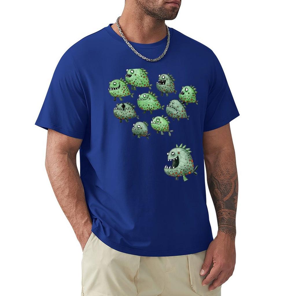 Swarm Of Piranhas T-Shirt Korean Fashion Anime Stuff Summer Tops Man Clothes Mens White T Shirts