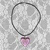 Punk Black Rope Chain Glass Heart Pendant Choker Necklace Birthday Ornament