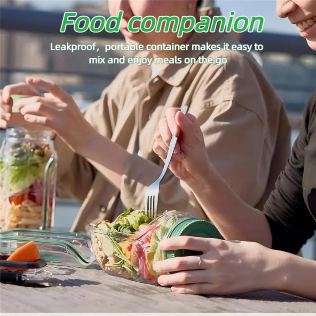 Plastic Salad Pod Side Open Salad Jars Portable Breakfast Fruit Storage Box Sealed Leak-proof Transparent Picnic Salad Jar