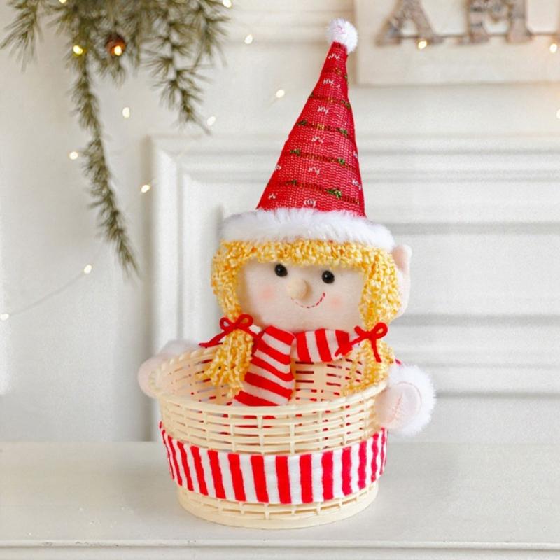 Christmas Holiday Elf Doll Candy Basket Decoration Handcrafted Fabric Ornament For Festives Home Party Table Decors