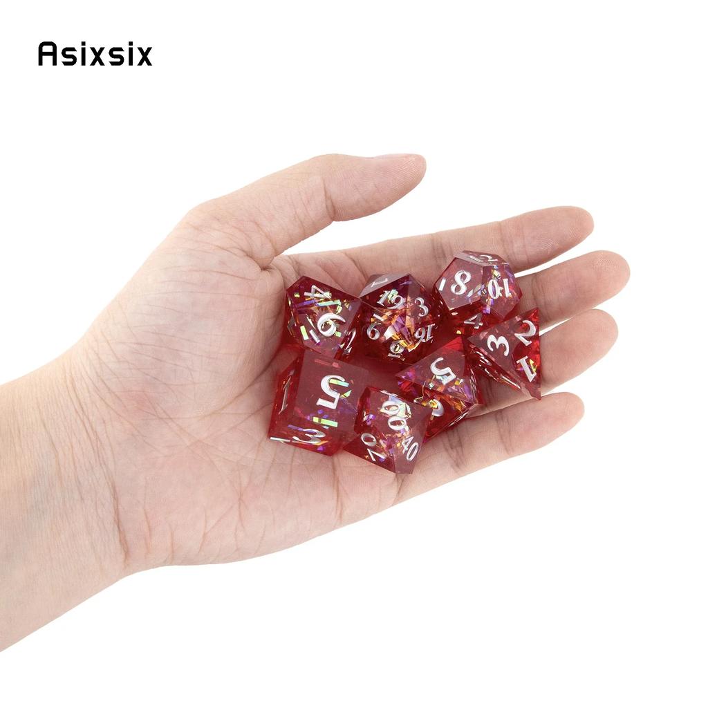 7 Pcs Red Resin White Number Sharp Edge Dice Polyhedral Dice Suitable For Role-Playing Dice PropBoard Game