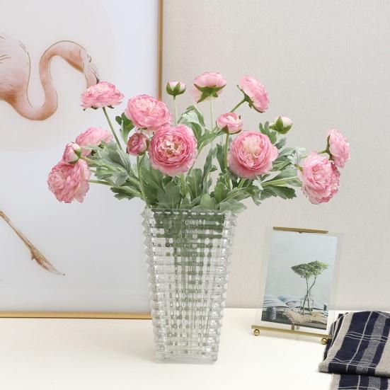 Artificial Ranunculus Flower Fake Silk Persian Buttercup Flower 3 Heads Vintage Faux Ranunculus Arrangement for Home Wedding Table Centerpieces