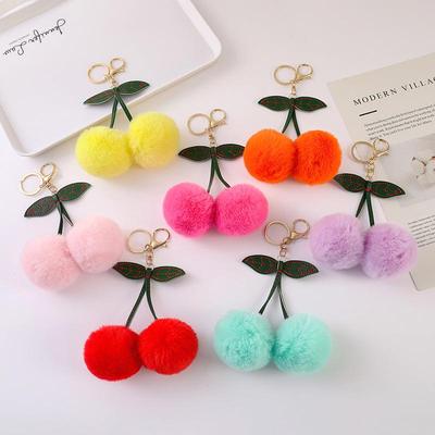 Cute Cherry Fluffy Ball Plush Toy Keychain