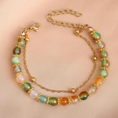 Bracelet double en Agate Rouge et Or de Style Antique pour Femmes