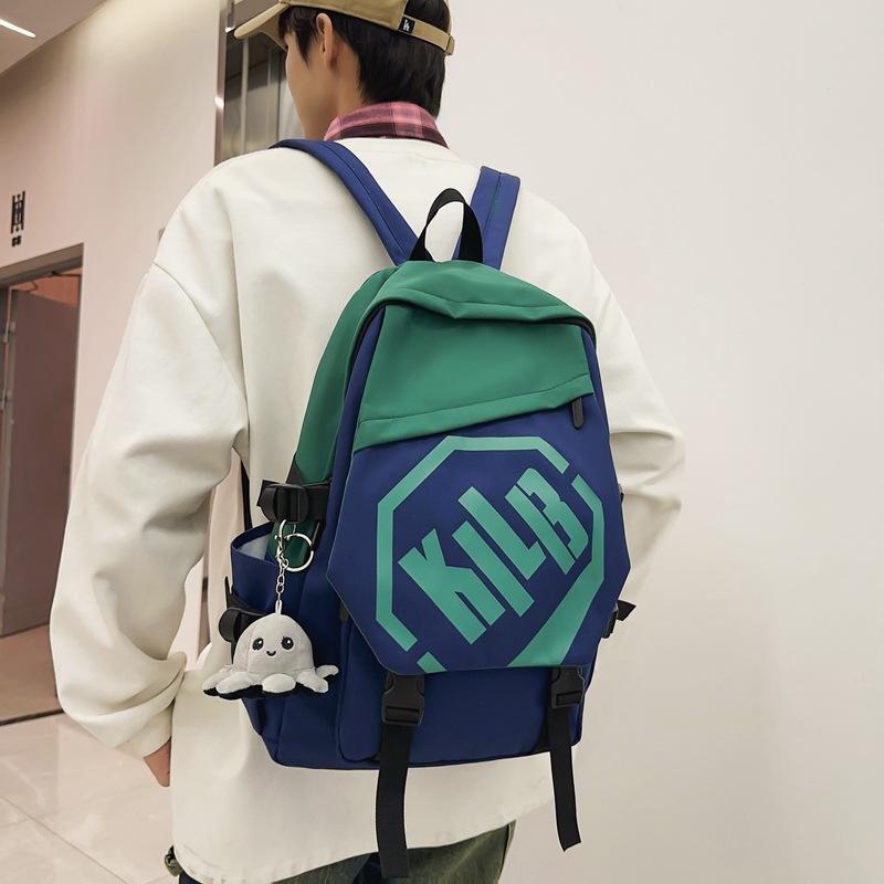 Trendy and Cool Simple Letters Contrasting Colors Large Capacity Junior High School High School Backpack New Versatile Student Schoolbag