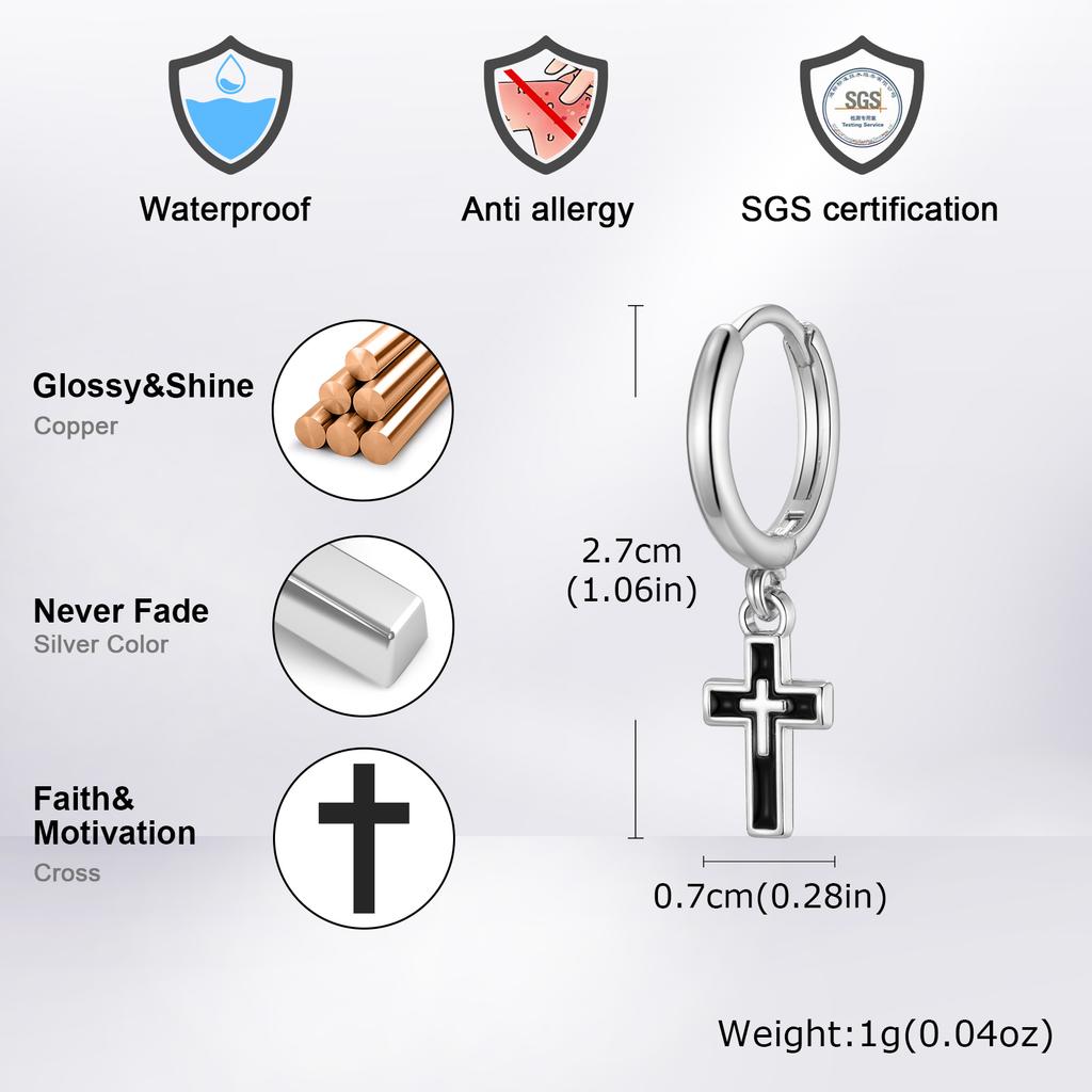 Hip Hop Cross Huggies Earrings for Men Boys,Simple Metal Cross Hoop Earrings,Piercing Earring Gift