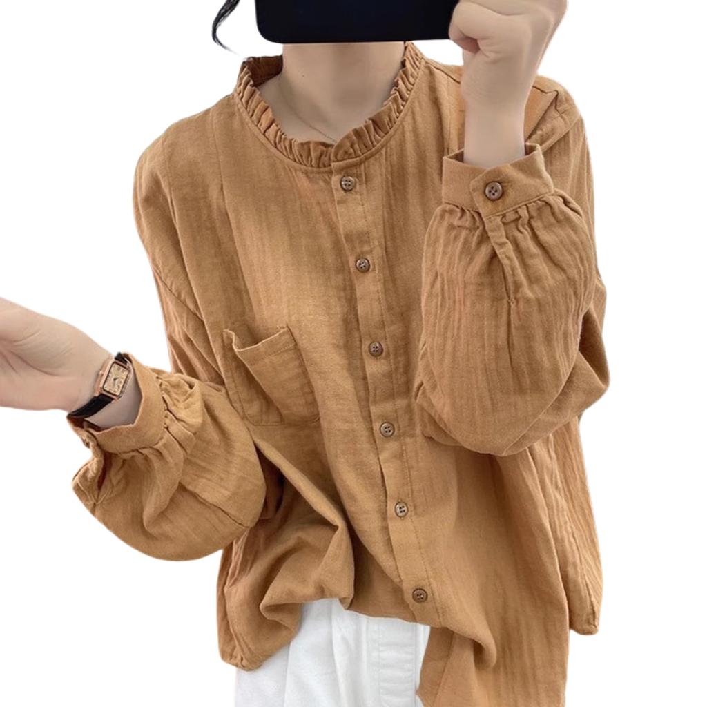 Long Round Solid Button European and American Plus Sizes Perfect for Office Going Relaxed [Guo.KK7] Women's Shirt, Sleeve, Neck, Color, Closure,